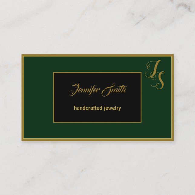 Carte De Visite Élégant Monogramme et logo personnalisé noir noir  (Devant)