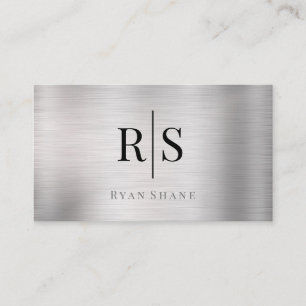 Carte De Visite Élégant monogramme et nom, code QR, argent brossé