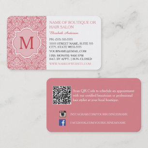 Carte De Visite Élégant Monogramme Feminine Rose Damask Beauté Sal