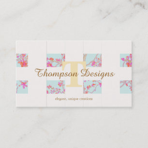 Carte De Visite Élégant Monogramme Fleur de cerisier Fille unique 