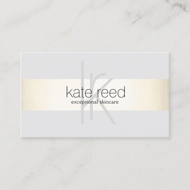 Carte De Visite Élégant Monogramme Gris moderne Or rayé (Devant)