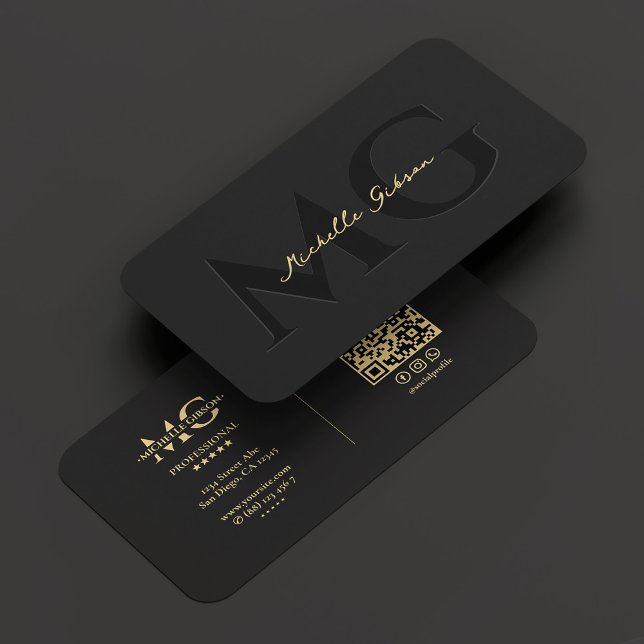 Carte De Visite Élégant Monogramme Luxe Black Professional (Elegant Monogram Black Gold Professional Modern Business Card
)