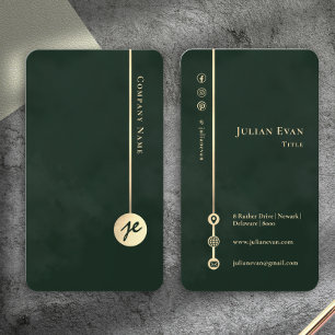 Carte De Visite Élégant Monogramme Minimaliste Émeraude Vert & Or