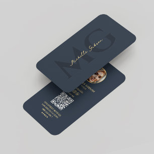 Carte De Visite Élégant Monogramme moderne professionnel bleu fonc