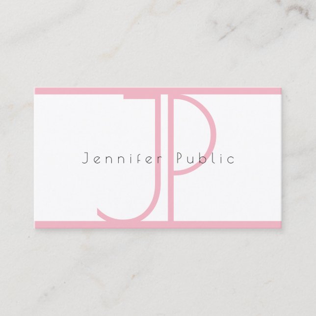 Carte De Visite Élégant Monogramme moderne rose Blanc Plaine Luxe (Devant)