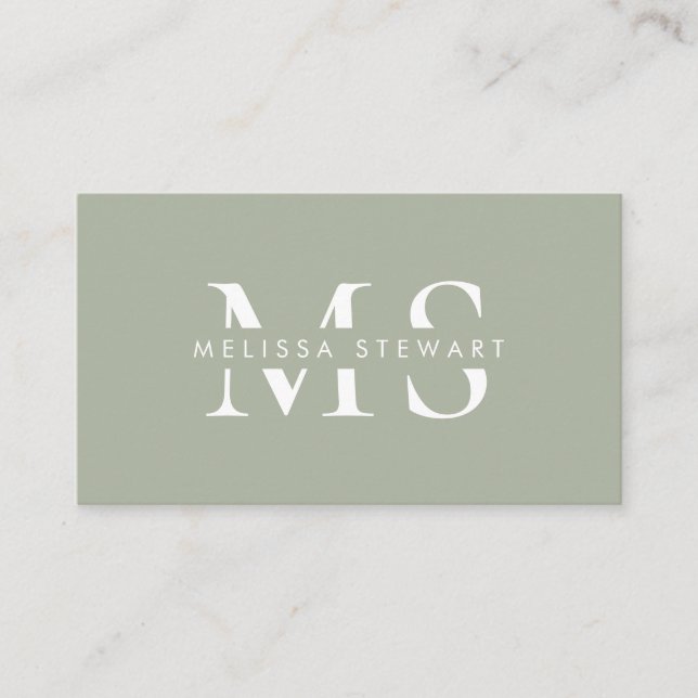 Carte De Visite Élégant monogramme moderne sauge vert professionne (Devant)