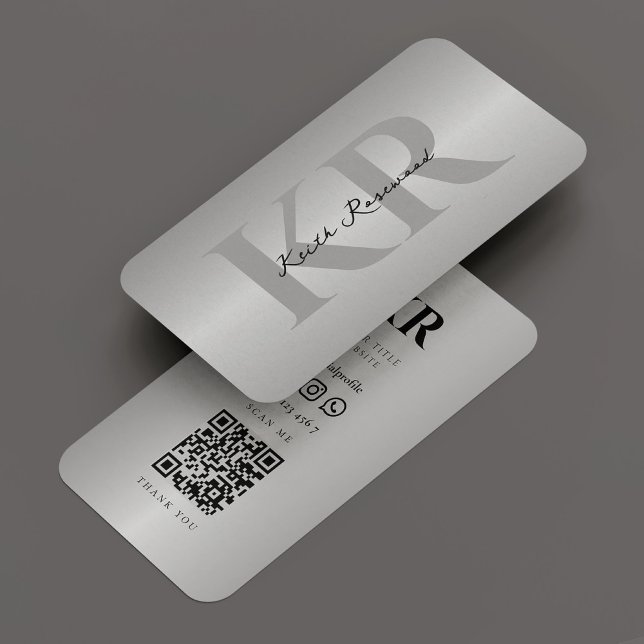 Carte De Visite Élégant Monogramme moderne Silver Professional (Elegant Modern Monogram Silver Professional Business Card
)