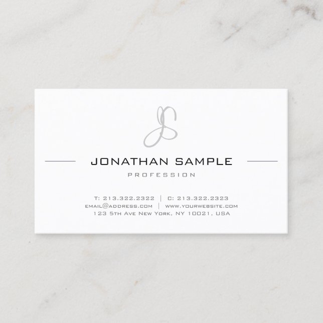Carte De Visite Élégant Monogramme Moderne Simple Chic (Devant)