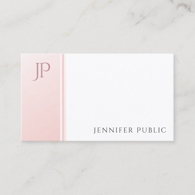 Carte De Visite Élégant Monogramme moderne tendance rose rose blan (Devant)
