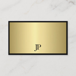 Carte De Visite Élégant Monogramme Noir Et Or Plain Glam Moderne