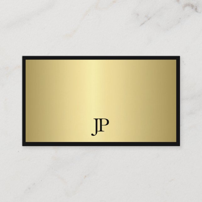 Carte De Visite Élégant Monogramme Noir Et Or Plain Glam Moderne (Devant)