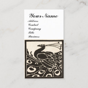 CARTE DE VISITE ÉLÉGANT MONOGRAMME PAON NOIR BLANC