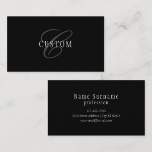 Carte De Visite Élégant Monogramme personnalisable Noir gris bla