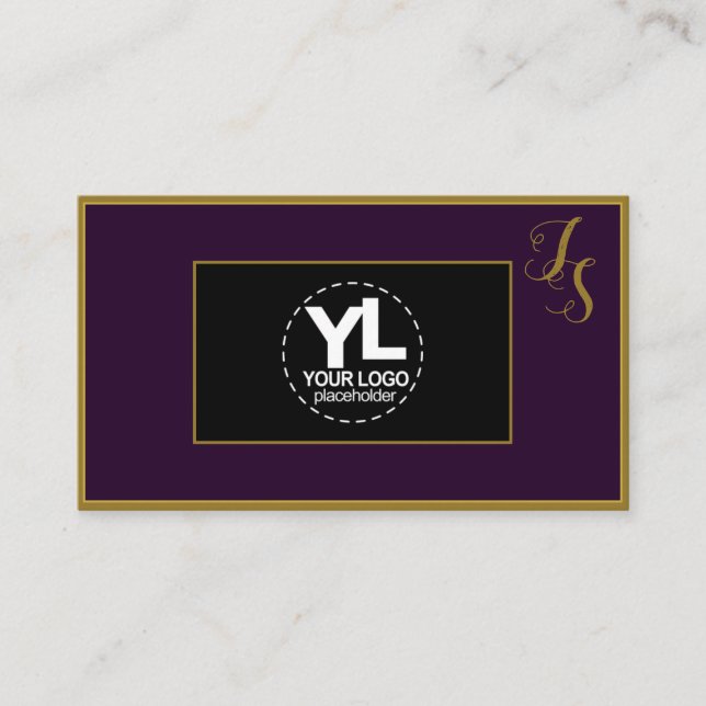 Carte De Visite Élégant monogramme personnalisé et logo noir foncé (Devant)
