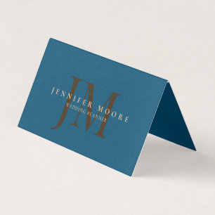 Carte De Visite Élégant Monogramme professionnel en or bleu clair