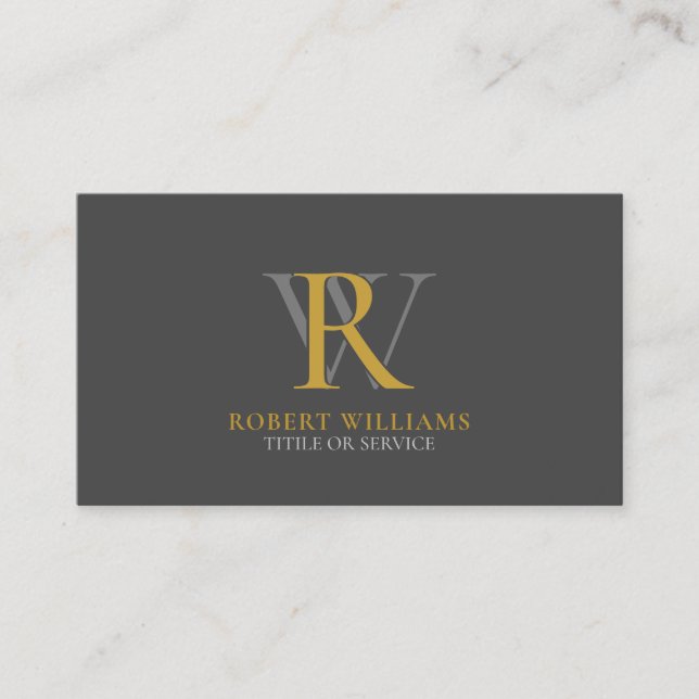 Carte De Visite Élégant Monogramme professionnel Gold Dark Grey (Devant)