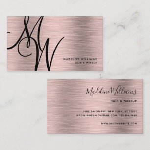 Carte De Visite Élégant Monogramme Rose noir Or Script moderne