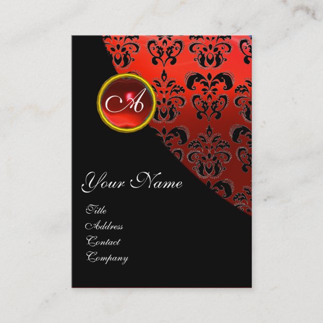 CARTE DE VISITE ÉLÉGANT MONOGRAMME ROUGE NOIR DOMMASQUE DE RUBY, (Devant)