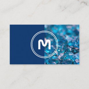 Carte De Visite Elégant monogramme saphir deux cristaux bleus de c