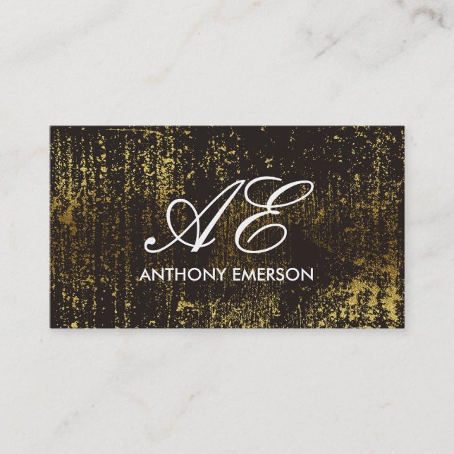Carte De Visite Élégant Monogramme Script Gold Grunge (Devant)