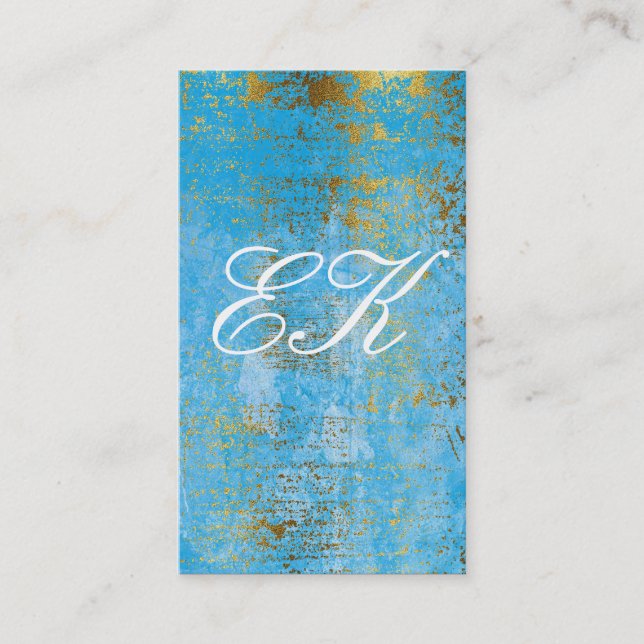 Carte De Visite Élégant Monogramme Script Gold Grunge Blue Texture (Devant)