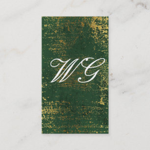 Carte De Visite Élégant Monogramme Script Gold Grunge Green Textur
