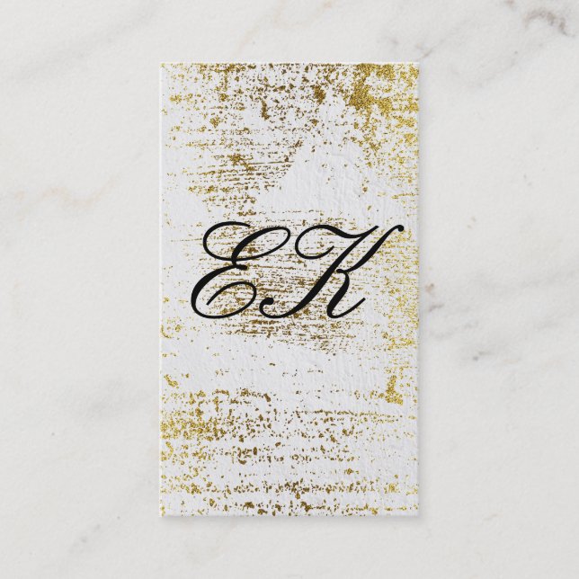 Carte De Visite Élégant Monogramme Script Gold Grunge Texture blan (Devant)