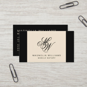 Carte De Visite Élégant Monogramme Simple Noir Beige Mobile Notair