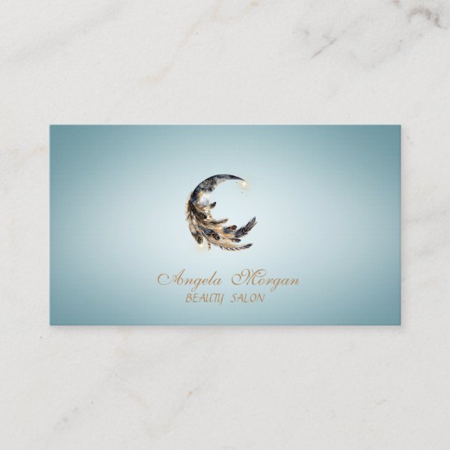 Carte De Visite Elegant Moon Feather Blue (Devant)