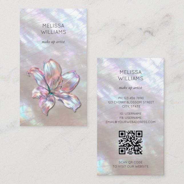 Carte De Visite Elegant Mother-of-Pearl Lily (Devant / Derrière)