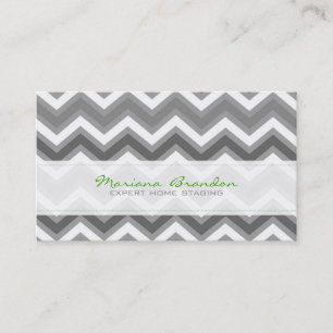 Carte De Visite Élégant Motif Chevron Gris Et Blanc 2
