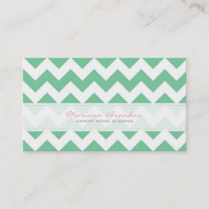 Carte De Visite Élégant Motif Chevron Vert Et Blanc 2