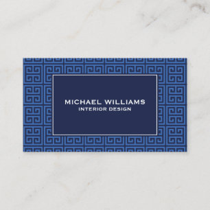 Carte De Visite Élégant Motif de clé grecque en bleu/bleu foncé