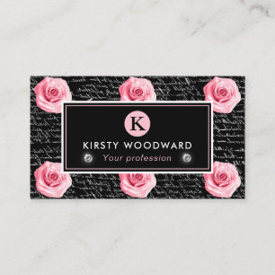 Carte De Visite Élégant motif de roses roses et noires dans le sty