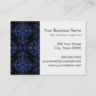 Carte De Visite Élégant motif de style damassé floral bleu et noir