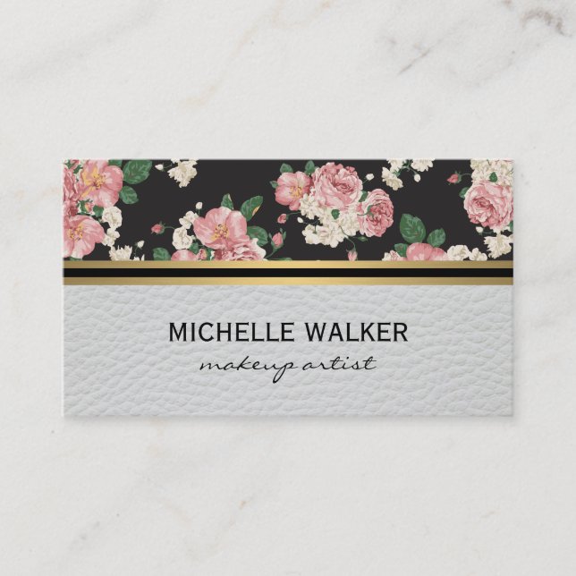 Carte De Visite Élégant motif floral or métal fin marbre (Devant)