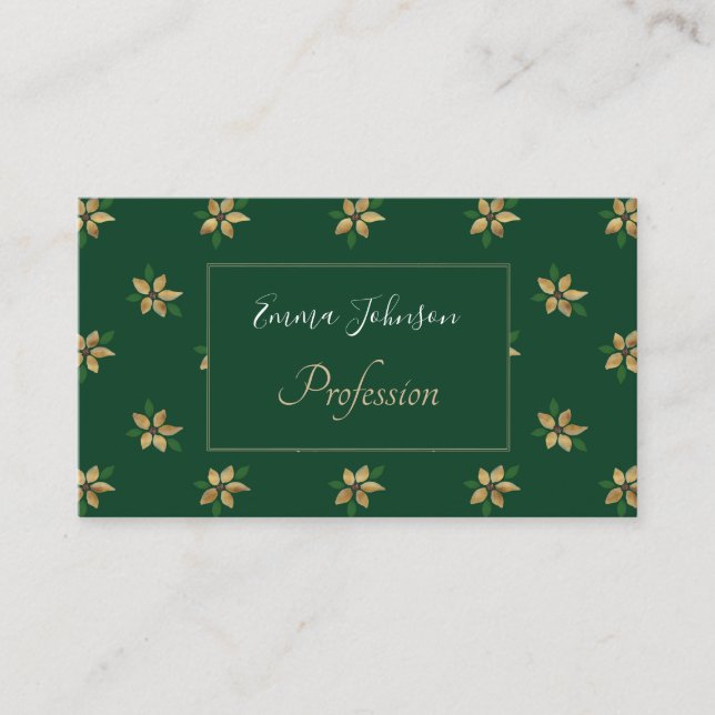 Carte De Visite Élégant Motif vert de la fleur d'hiver Gold (Devant)