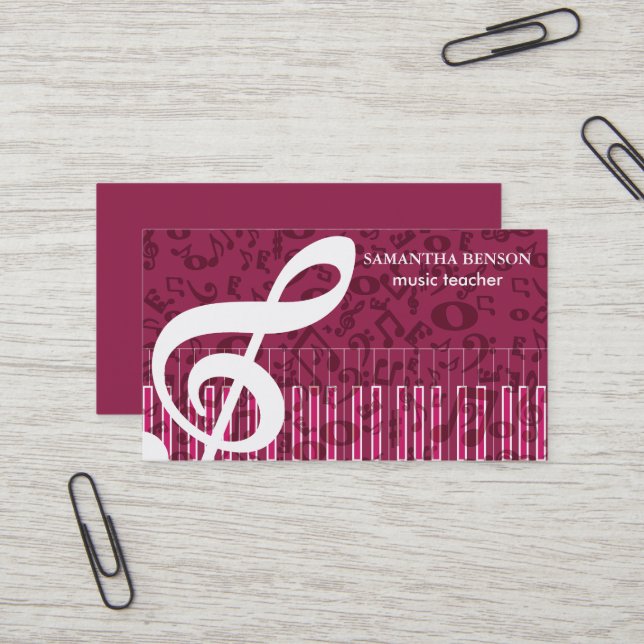 Carte De Visite Élégant musicien instructeur de piano professeur d (Devant/Arrière en situation)