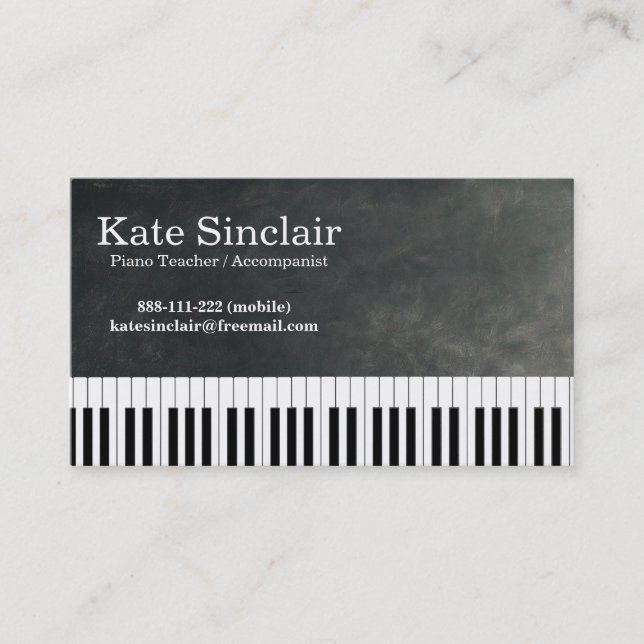 Carte De Visite Élégant Musique Moderne Professeur de piano profes (Devant)
