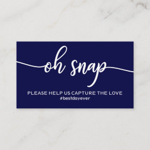 Carte De Visite Elegant Navy Blue Oh Snap Mariage Hashtag