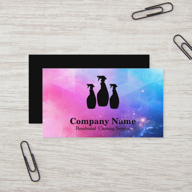 Carte De Visite Elégant nettoyage Parties scintillant aquarelle (Devant/Arrière en situation)
