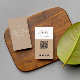 Carte De Visite Elégant Neutral QR Code Boho Moderne Unique tendan