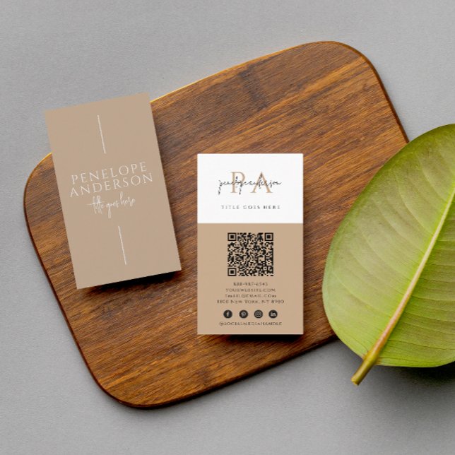 Carte De Visite Elégant Neutral QR Code Boho Moderne Unique tendan (Créateur téléchargé)
