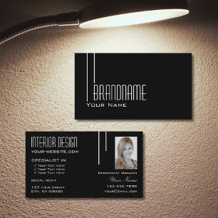 Carte De Visite Elégant noir blanc avec photo professionnel modern