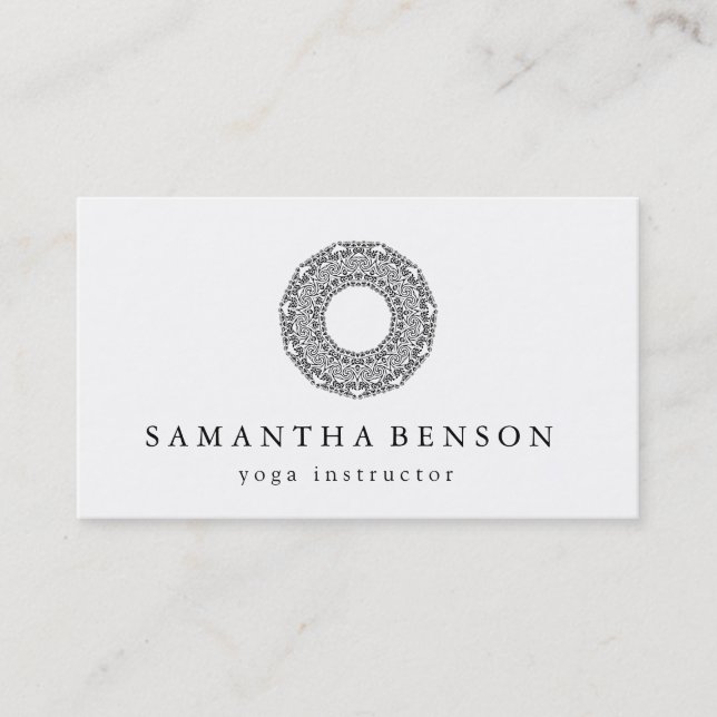 Carte De Visite Elégant noir & blanc Mandala Art Logo Yoga (Devant)