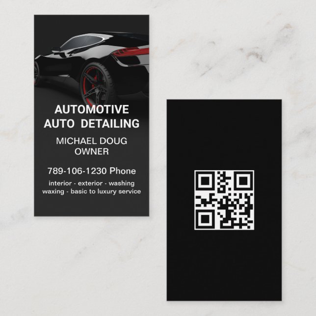 Carte De Visite Élégant noir blanc mobile auto Laver code QR (Devant / Derrière)