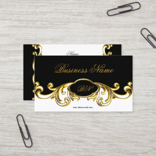 Carte De Visite Élégant noir blanc noir or floral bracelet