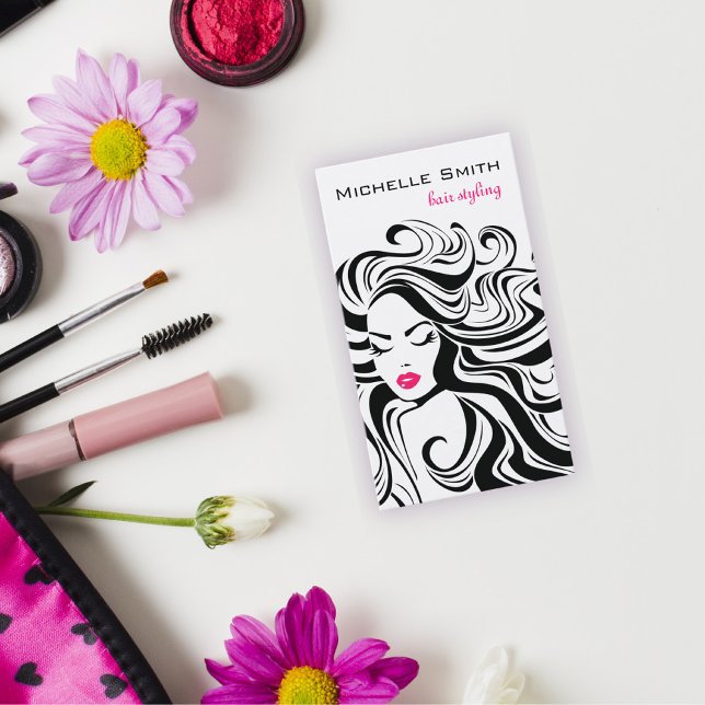 Carte De Visite Élégant noir blanc Wavy Hairstyle extensions de ch (Créateur téléchargé)