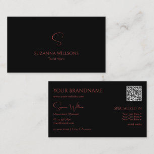 Carte De Visite Élégant noir clair avec Monogramme et QR-Code