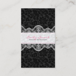 Carte De Visite Elégant noir Damas blanc dentelle